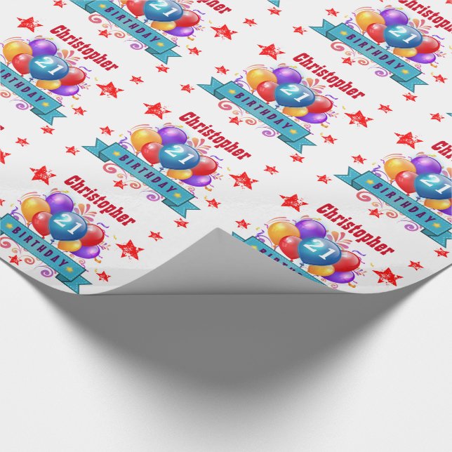 21st Birthday Festive Colourful Balloons C01AZ Wrapping Paper (Corner)