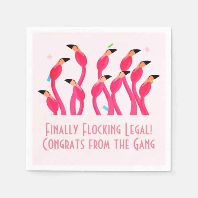 21st Birthday Finally Flocking Legal Flamingos Napkin (Front)