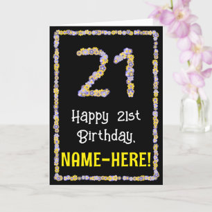 21st Birthday: Floral Flowers Number, Custom Name Card