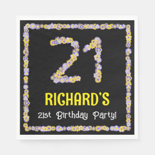 21st Birthday: Floral Flowers Number, Custom Name Napkin