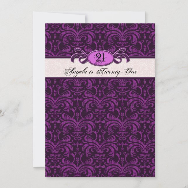 21st Birthday for a Gothic Girl, Fuschia Damask Invitation (Front)