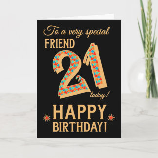 21st Birthday, for Friend, Gold Effect on Black Card