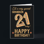 21st Birthday, for Grandson, Gold Effect on Black Card<br><div class="desc">The chic 21st Birthday Card for a very special Grandson, with the number, 21, in a bright mosaic pattern with a gold-effect outline and all the text in gold-effect lettering. A bright red and gold-effect star is beside the Happy Birthday on this striking digital design by Judy Adamson. The inside...</div>