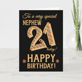 21st Birthday, for Nephew, Gold Effect on Black Card