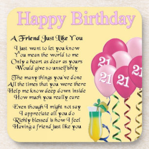 21st birthday - friend poem coaster