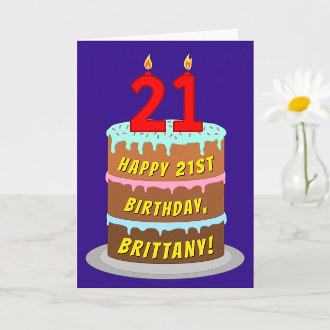 21st Birthday: Fun Cake and Candles + Custom Name Card (Small Plant)