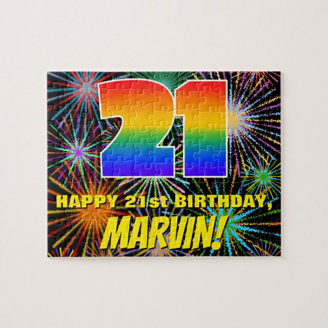 21st Birthday: Fun, Colourful Celebratory Firework Jigsaw Puzzle (Horizontal)