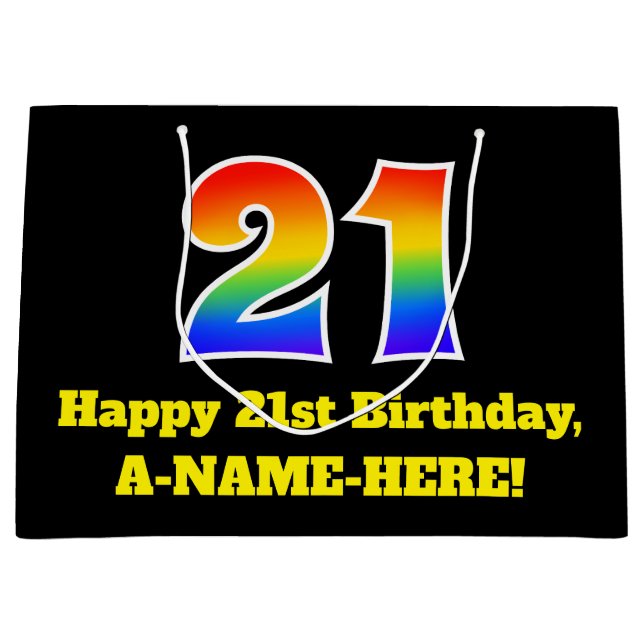 21st Birthday ~ Fun, Colourful, Vibrant, Rainbow 2 Large Gift Bag (Front)