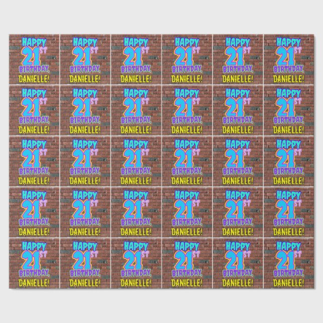 21st Birthday: Fun, Urban Graffiti Inspired Look Wrapping Paper (Seam)