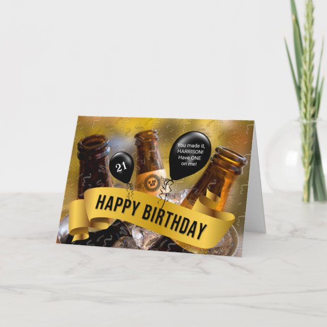 21st Birthday Funny Bucket of Beer with Name Card (Front)