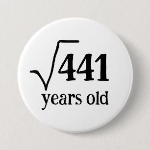 21st birthday funny twenty first math square root 7.5 cm round badge