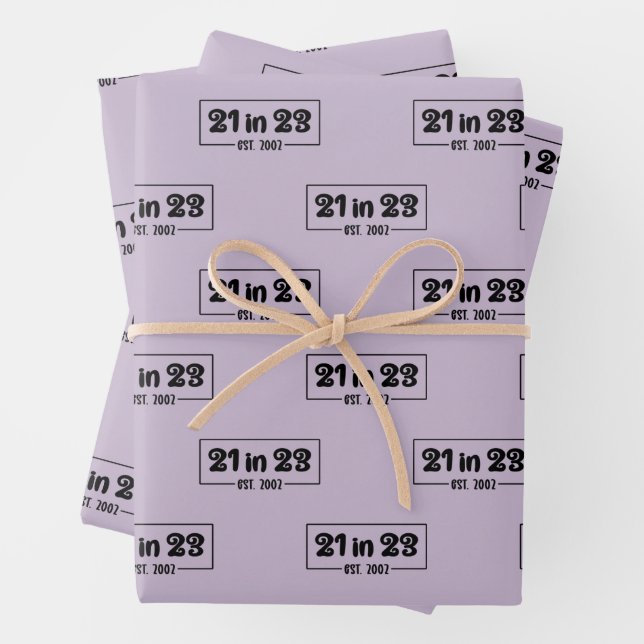 21st Birthday Gift 21 in 23 Est 2002 Wrapping Paper Sheet (In situ)