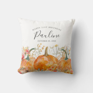 21st Birthday Gift Fall Pumpkin Wildflower Custom Cushion