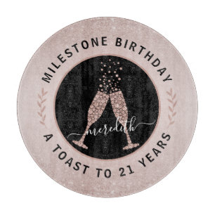 21st Birthday Glitter Champagne Toast Personalised Cutting Board