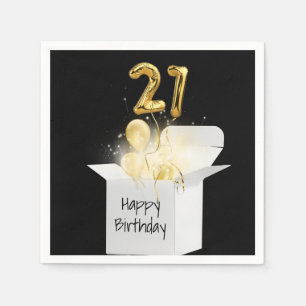 21st Birthday Gold Balloons In White Box  Napkin