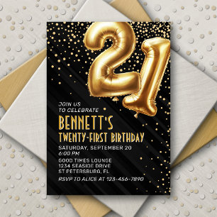 21st Birthday Gold Black Invitation