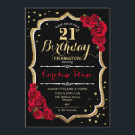 21st Birthday - Gold Black Red Roses Invitation<br><div class="desc">21st birthday celebration invitation.
Elegant black design with faux glitter gold and red roses. Perfect for an elegant birthday party. Can be customized into any age.</div>