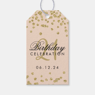 21st Birthday Gold Blush Pink Glitter Confetti Gift Tags