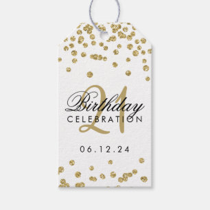 21st Birthday Gold Faux Glitter Confetti White Gift Tags