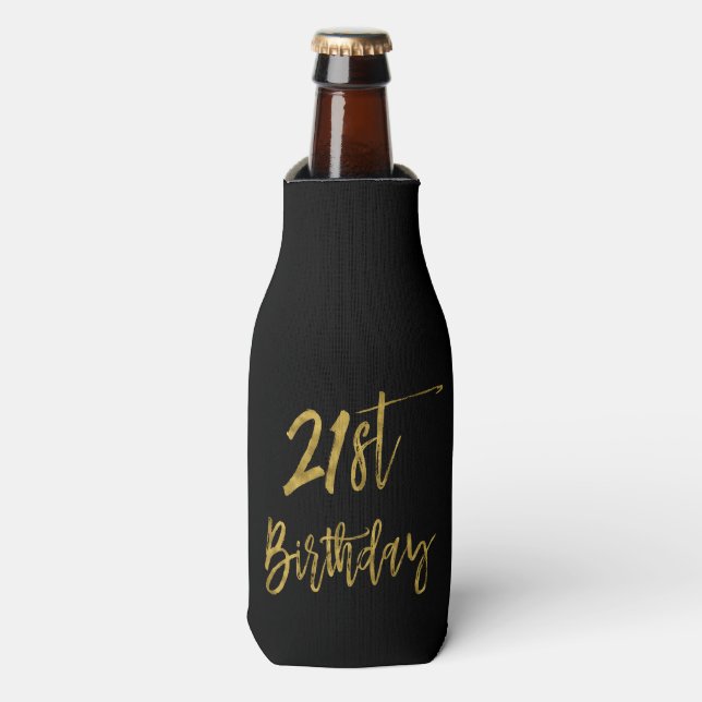 21st Birthday Gold Foil Birthday Bottle Cooler (Bottle Front)