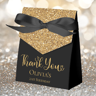 21st Birthday Gold Glitter Black Thank You Favour Box