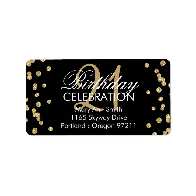 21st Birthday Gold Glitter Confetti Black Label (Front)
