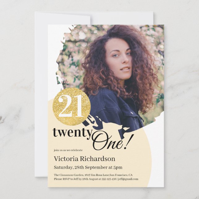 21st Birthday Gold Glitter Modern Custom Photo Invitation (Front)