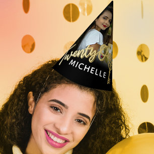 21st birthday gold key personalised photo name party hat
