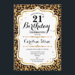 21st Birthday - Gold Leopard Print Invitation<br><div class="desc">21st Birthday Invitation.
Elegant design in white and faux glitter gold. Features leopard cheetah animal print,  script font and roses. Perfect for an elegant birthday party. Can be personalized into any year! Message me if you need further customization.</div>