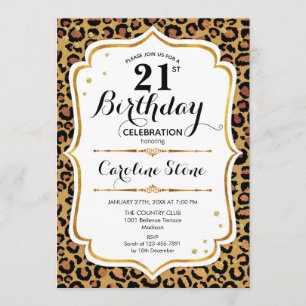21st Birthday - Gold Leopard Print Invitation