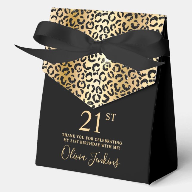 21st Birthday Gold Leopard Print Thank You  Favour Box (Front)