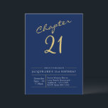 21st Birthday Gold Modern Script Blue Invitation<br><div class="desc">Sophisticated and elegant script birthday invitation.</div>