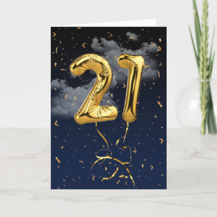 21st Birthday Gold Mylar Balloon and Confetti Card