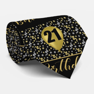 21st Birthday Gold on Black with Confetti Tie