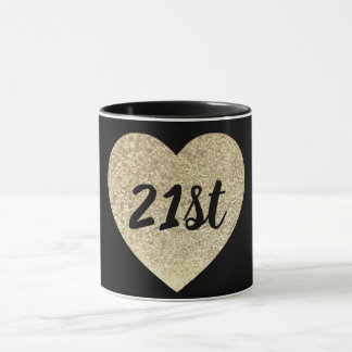 21st birthday gold sequin heart mug