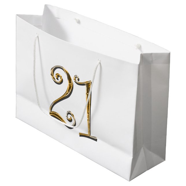 21st birthday gold white elegant large gift bag (Front Angled)