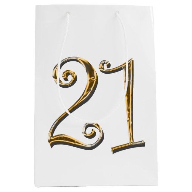 21st birthday gold white elegant medium gift bag (Front)
