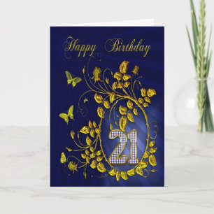 21st Birthday golden butterflies Card