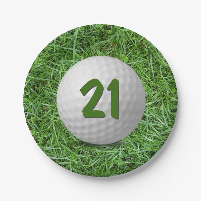 21st Birthday Golf Ball on Grass  Paper Plate (Front)