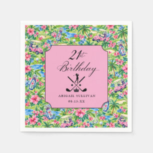 21st Birthday Golf Preppy Pink Green Print Napkin