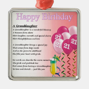 21st Birthday Granddaughter Poem Metal Tree Decoration