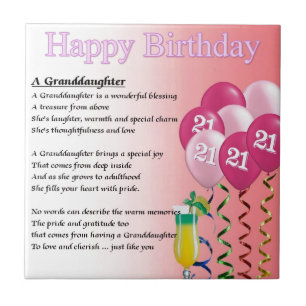 21st Birthday Granddaughter Poem Tile