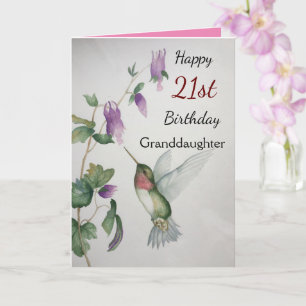 21st Birthday Granddaughter Pretty Hummingbird Card