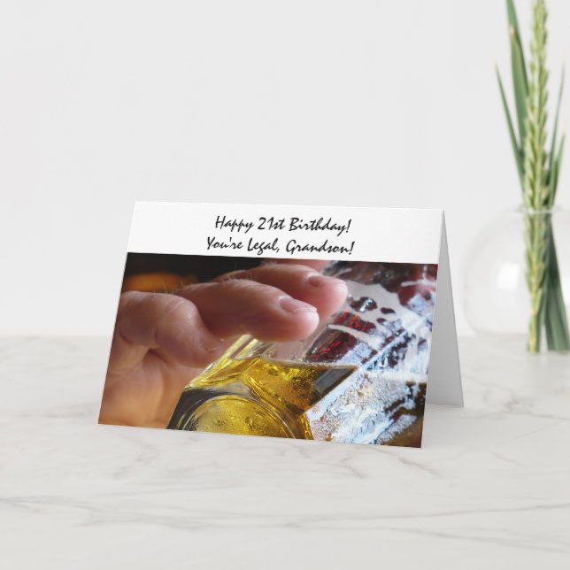 21st Birthday, grandson, beer, you're legal! Card (Front)