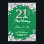21st Birthday Green and Silver Diamond Invitation<br><div class="desc">21st Birthday Invitation. Green and Silver Rhinestone Diamond. Elegant Birthday Bash invite. Adult Birthday. Women Birthday. Men Birthday. For further customisation,  please click the "Customise it" button and use our design tool to modify this template.</div>