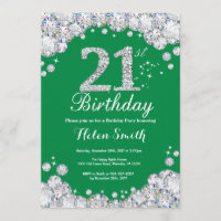 21st Birthday Green and Silver Diamond