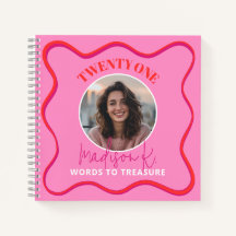 21st Birthday Guest Book Colourful Wavy Red Pink