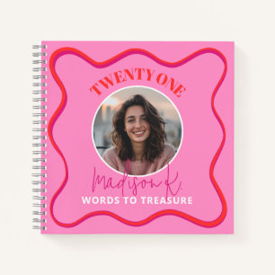 21st Birthday Guest Book Colourful Wavy Red Pink