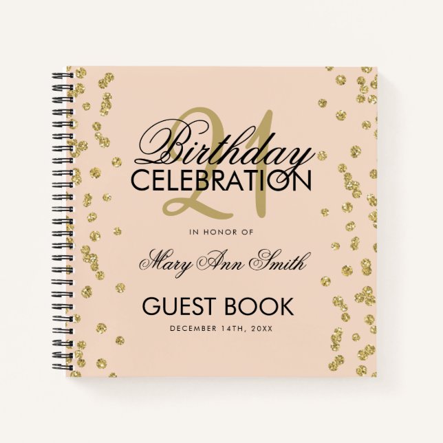 21st Birthday Guestbook Gold Blush Pink Confetti Notebook (Front)