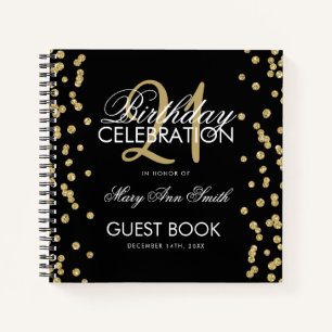 21st Birthday Guestbook Gold Confetti Black Notebook